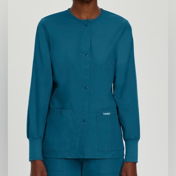 Landau Essentials Women's XLG 4-Pocket Warm-up Scrub Jacket Caribbean Blue CBP - Picture 1 of 4